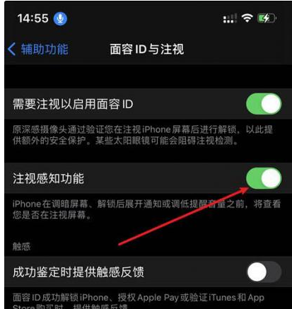 马龙苹果14维修网点分享iPhone14注视感知功能有什么用 